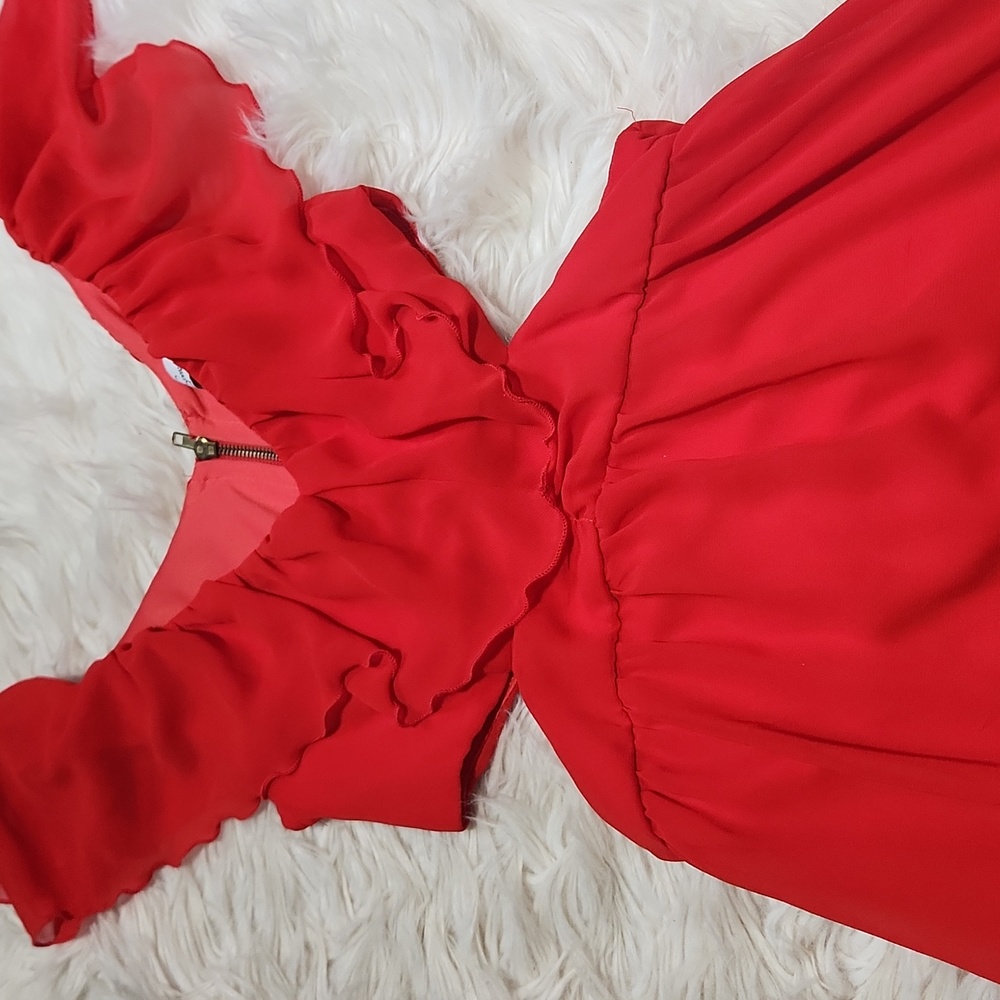 Red Ruffle Dress With Side Cutouts- Small - Picture 2 of 9